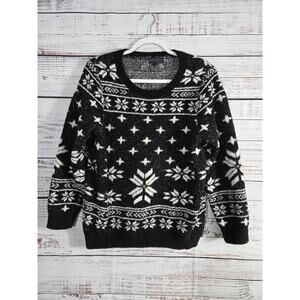 Barefoot Dreams Black and White Fair Isle Crewneck Sweater